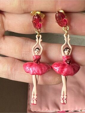 Les Néréides Red Rhinestone Ballerina Earrings